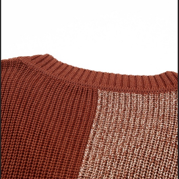 #52 1 Left! Rust Brown Drop Shoulder V Neck Sweater - Picture 7 of 10